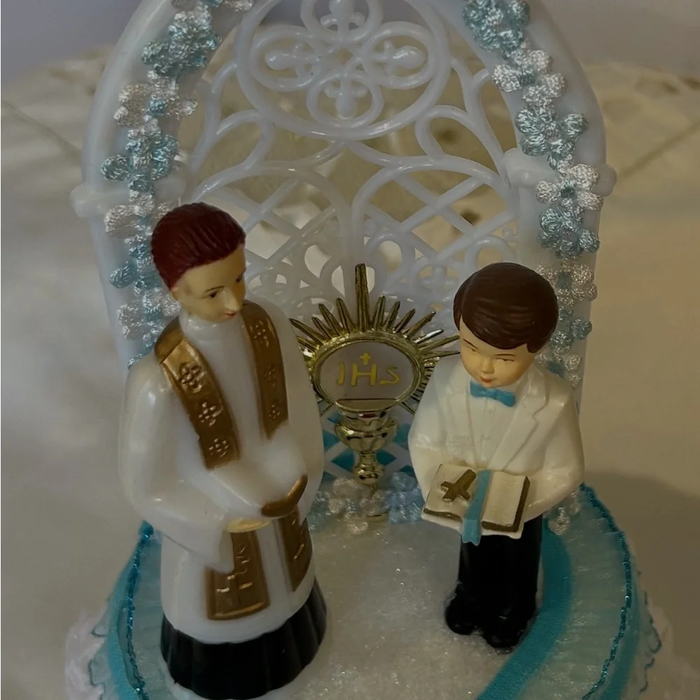 Blue and White Religious Cake Topper